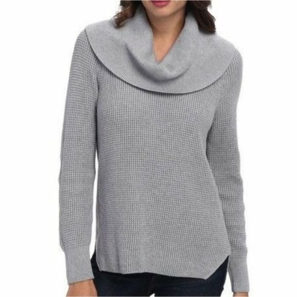Michael Kors Waffle Knit Cowl Neck Sweater Gray Long Sleeve Pullover Medium